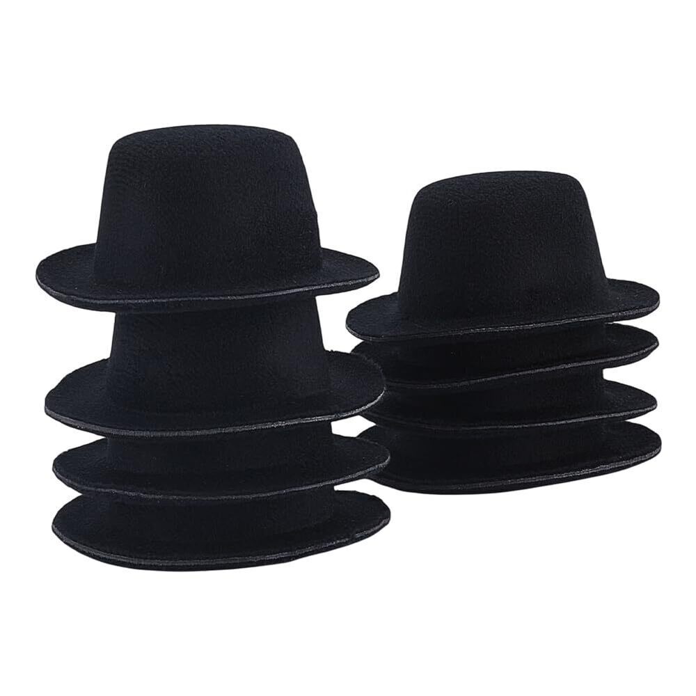 7315 10 Pcs Black Mini Felt Top Hats Miniature Formal Party Hats Mini Felt
